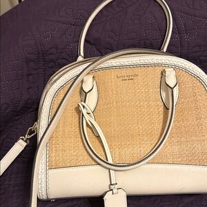 Kate Spade Tan and White Satchel with Silver Hardware